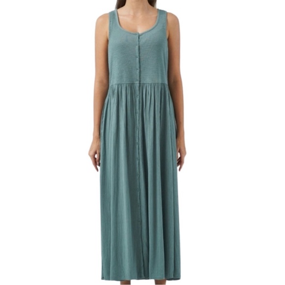 Frye Blue Sleeveless Button Midi Dress - Picture 1 of 9